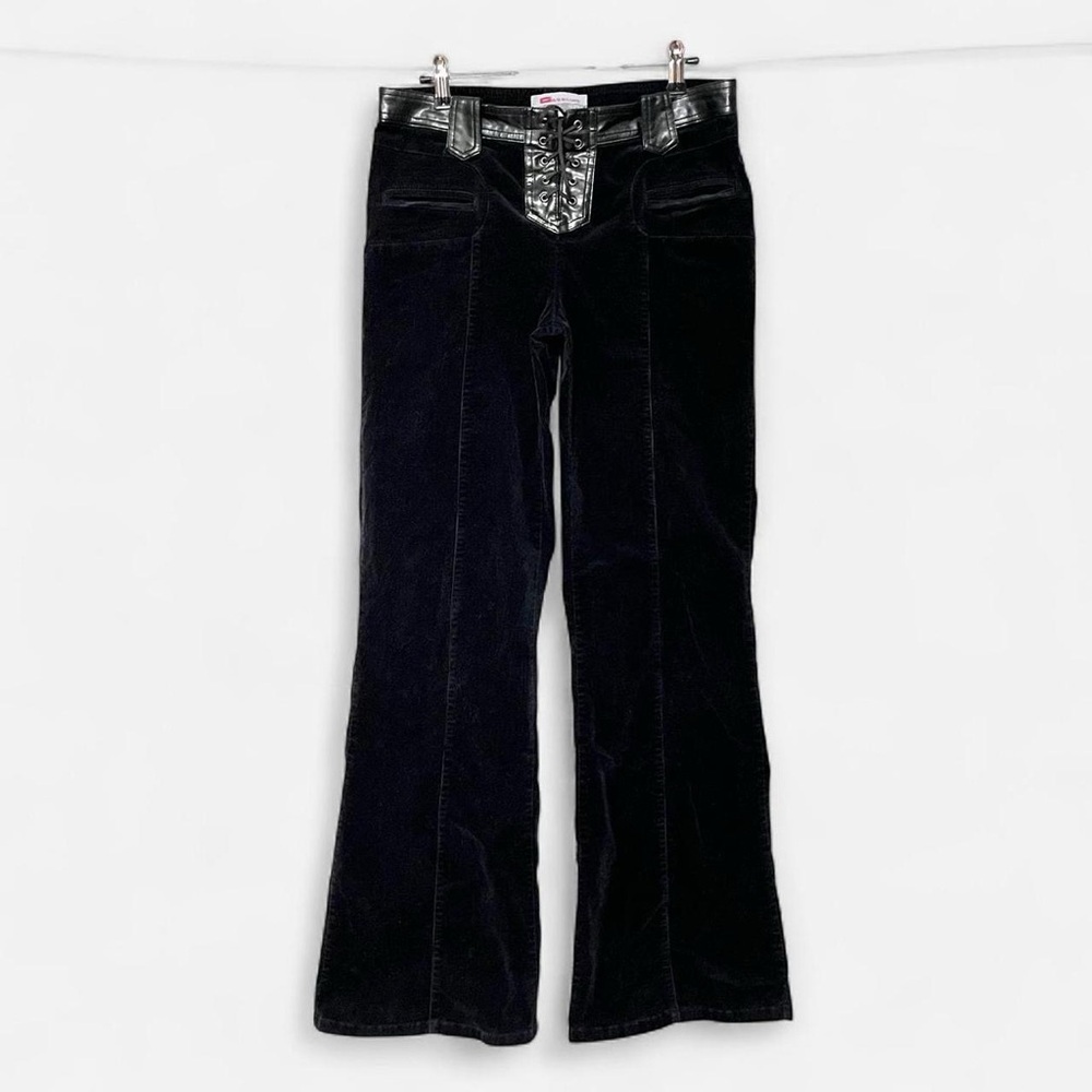 Vintage Y2K Velvet Lace Up Trousers - Gasoline Jeans Size 29